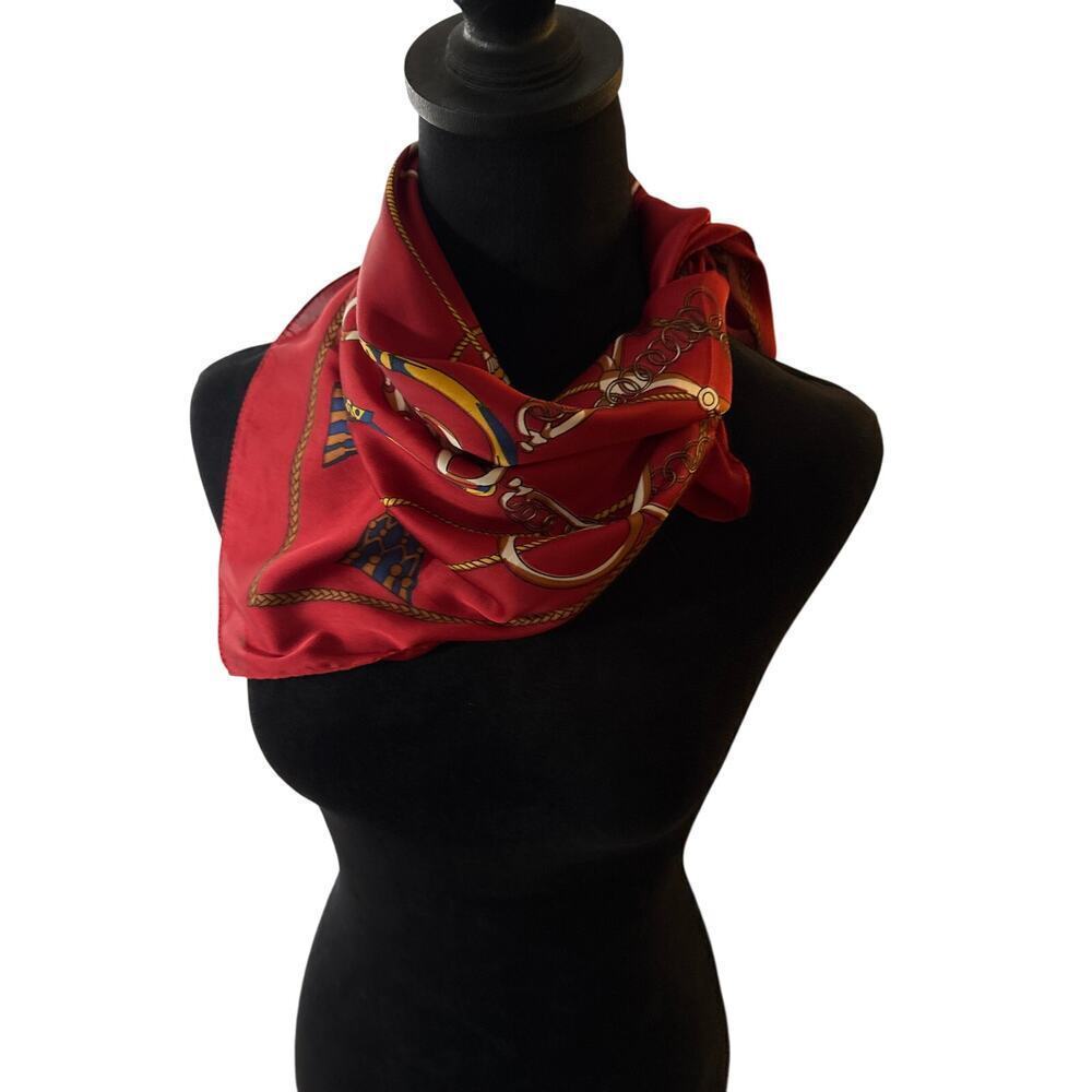 Burgundy Equestrian Horse & Bridle Print Silk-Feel Scarf